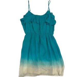 Greylin 100% Silk/Cotton Ombre Summer Dress Blue/White Dip Natural Fiber Size M